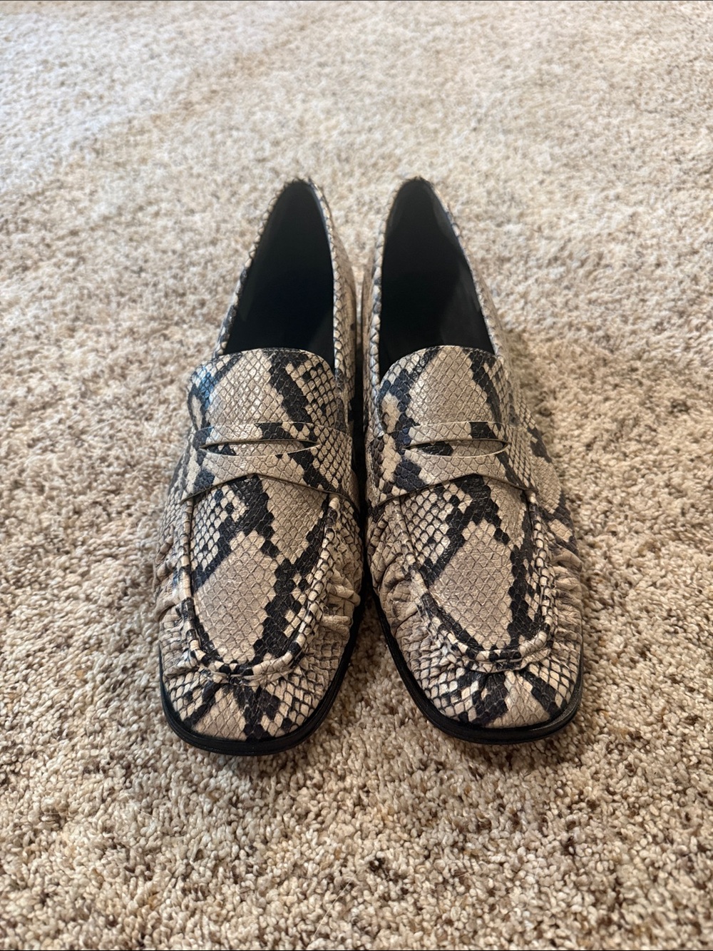 J. Crew Snake Print Loafers in Black and Cream